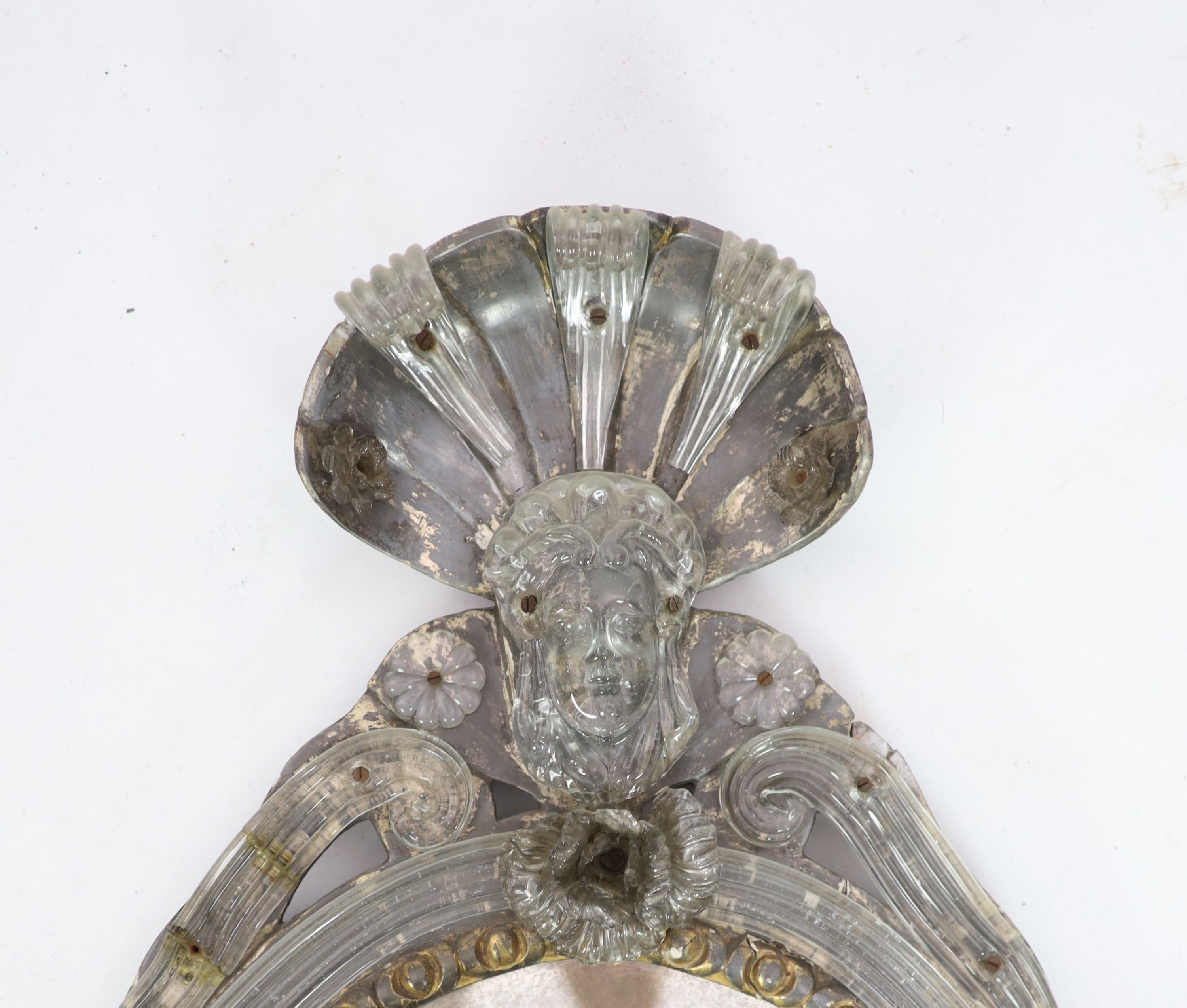 A pair of 19th century Venetian glass and silvered wood wall mirrors, W.51cm H.118cm
